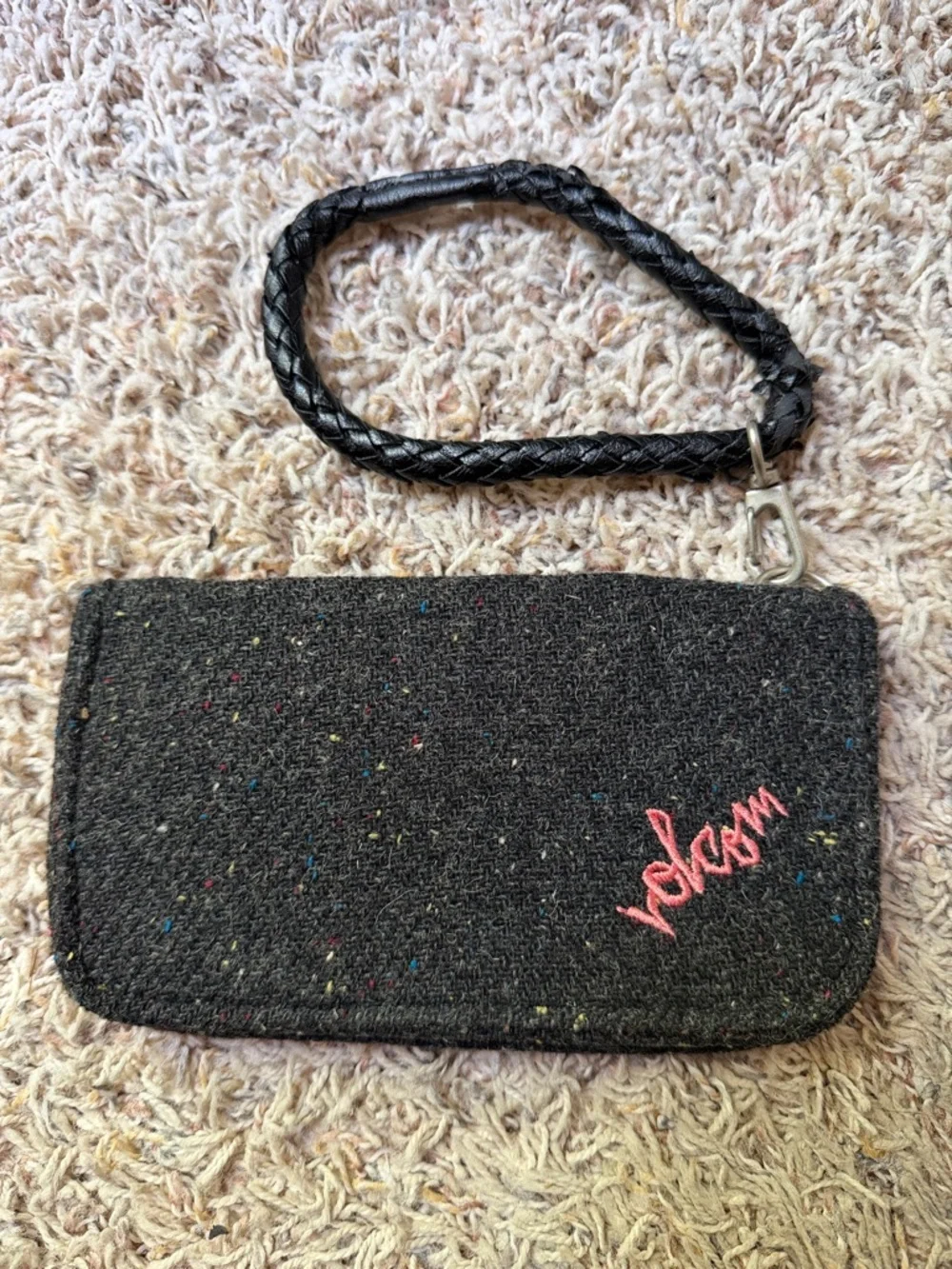 Volcom Black Speckled Wristlet with Pink Logo
